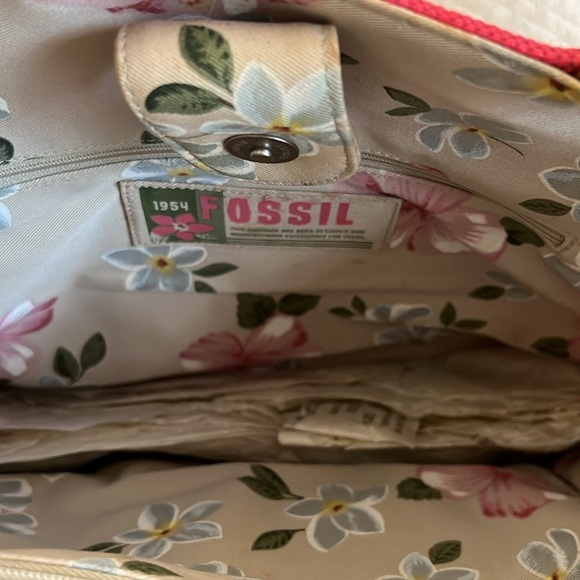 Fossil Bamboo Wooden Handle Woven Satchel Crossbody Pink Purse - Picture 10 of 12